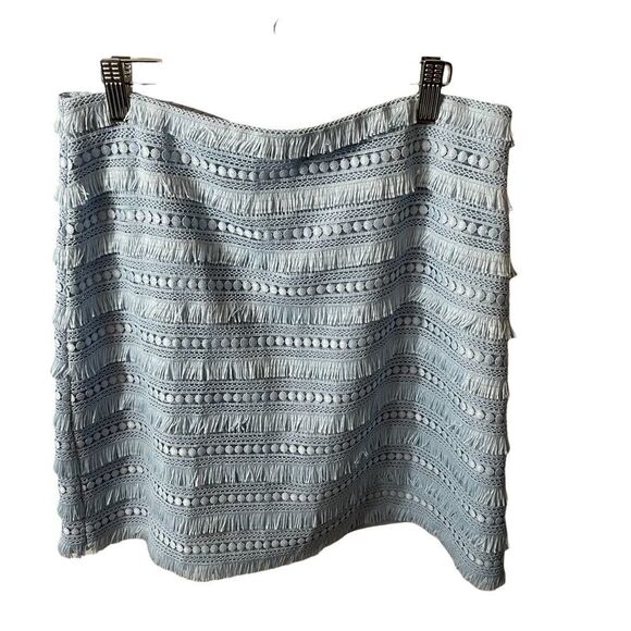 J CREW Fringe Tiered Lace Exposed Zip Mini Skirt in Baby Blue Size 4 - Picture 2 of 6